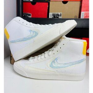 7Y | FITS WOMENS 8.5 Nike Blazer Mid '77 Shoes White Blue Yellow DX3070-100